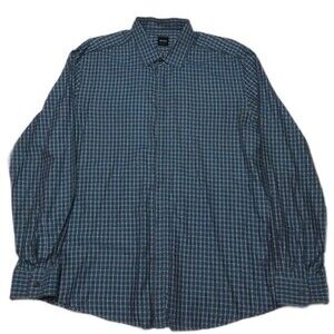 Hugo Boss Men’s Long Sleeve Button Up Check Casual Shirt Dark Blue Size XL